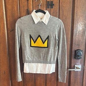 Alice + Olivia BASQUIAT White Shirt with separate gray sweater XS